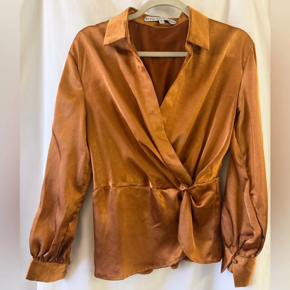 HYFVE Satin Wrap Top in Copper Women’s Small - Picture 1 of 3